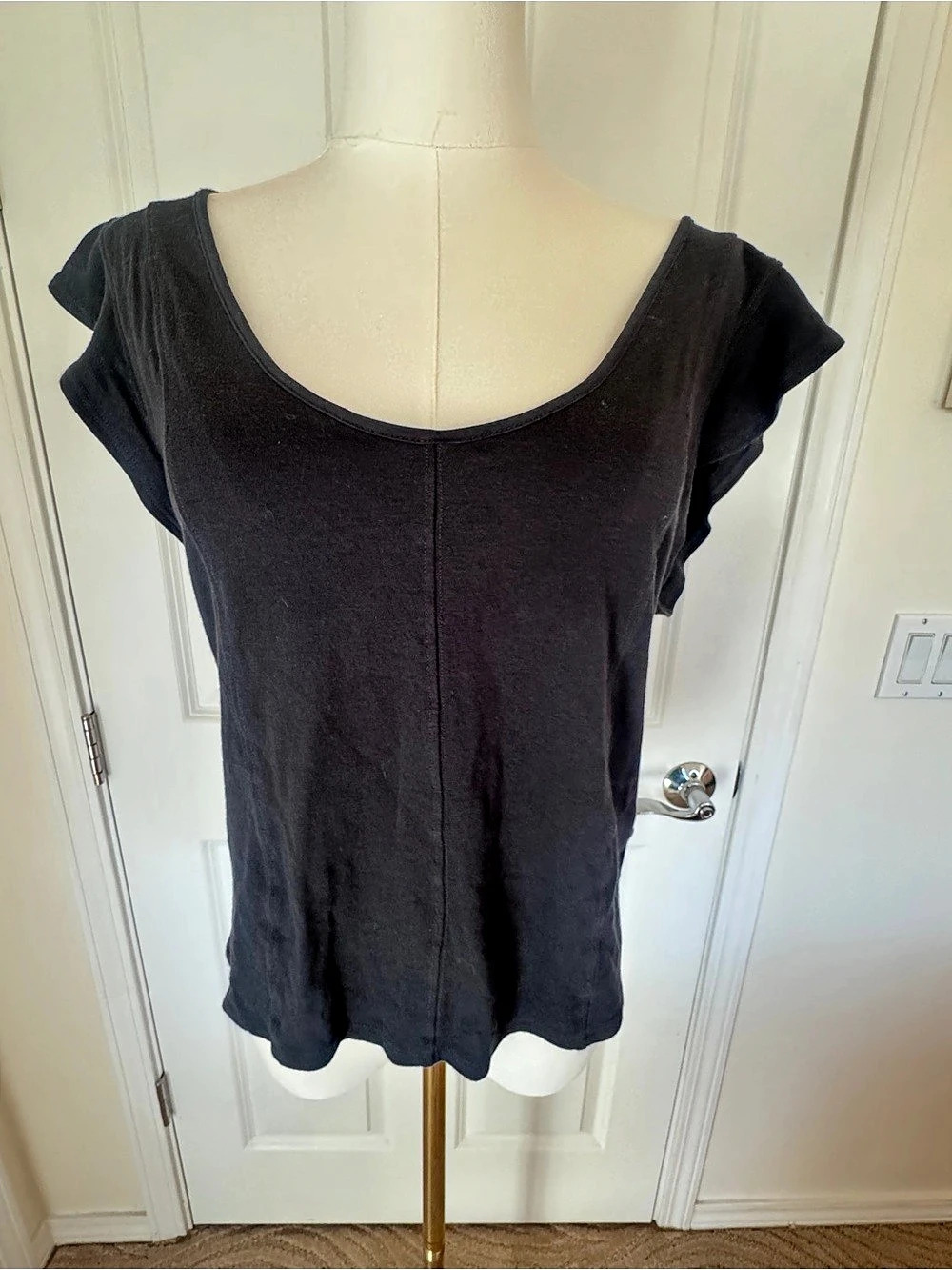 NEW Free People Black Flutter Sleeve Top - Large